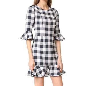 Black Halo Brooklyn Gray Cotton Blend Ruffled Gingham Dress • Size 4